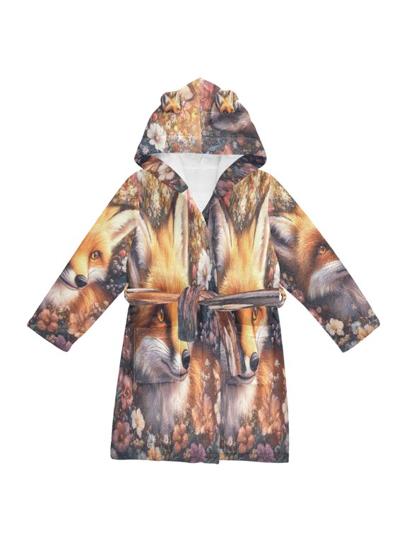 Bathrobes Belt Hooded Fox Among Autumn Blooms Creative Pattern