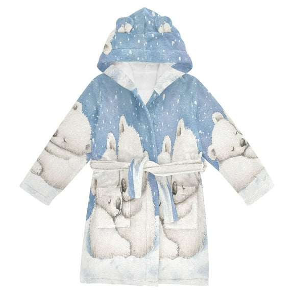 DIXRUYEE Bathrobes Belt Hooded Frozen Cuddle with Polar Bears Creative Pattern