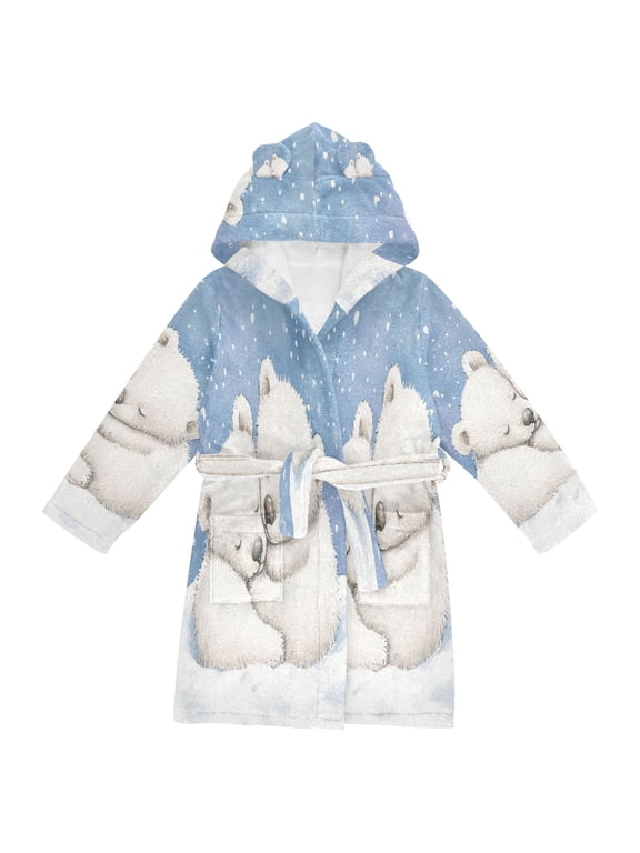 Bathrobes Belt Hooded Frozen Cuddle with Polar Bears Creative Pattern