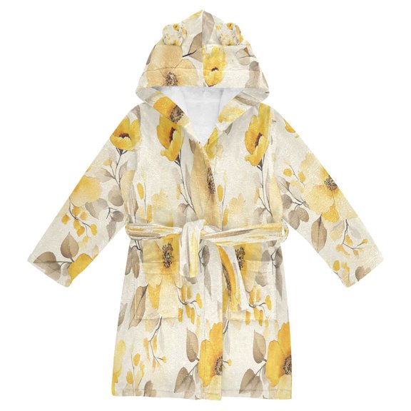 DIXRUYEE Bathrobes Belt Hooded Golden Blossoms Creative Pattern