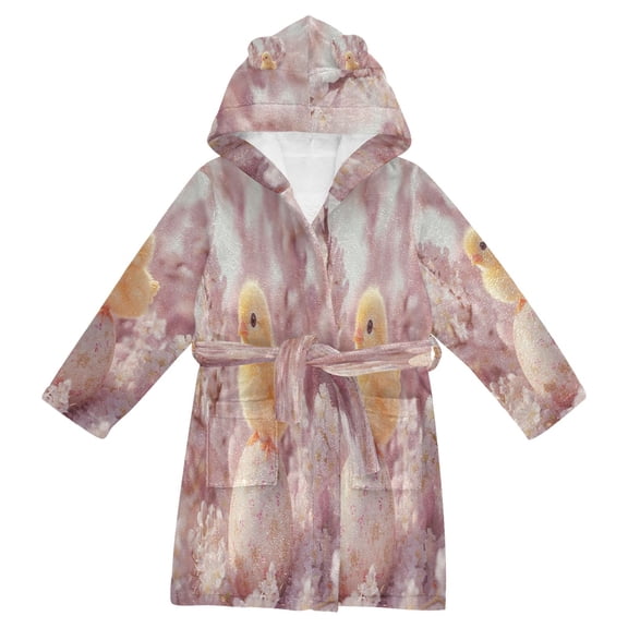 DIXRUYEE Bathrobes Belt Hooded Golden Hatchling Among Blooms Creative Pattern