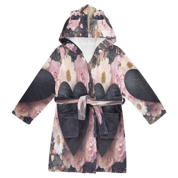 DIXRUYEE Bathrobes Belt Hooded Heart Of Night and Flower Lov Creative Pattern