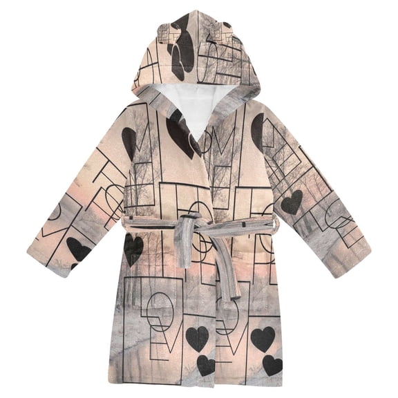 DIXRUYEE Bathrobes Belt Hooded Heart Pattern Creative Pattern