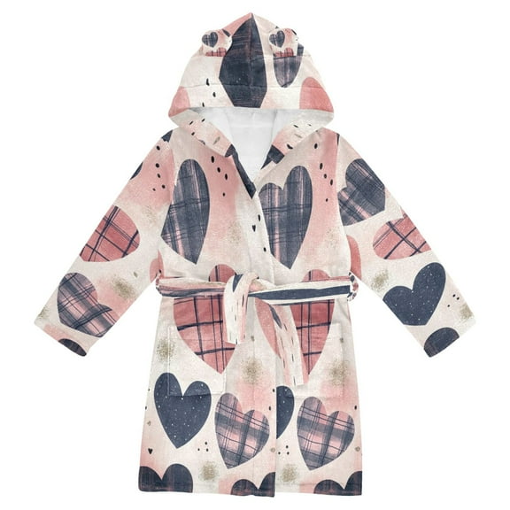 DIXRUYEE Bathrobes Belt Hooded Heart Patterns Creative Pattern