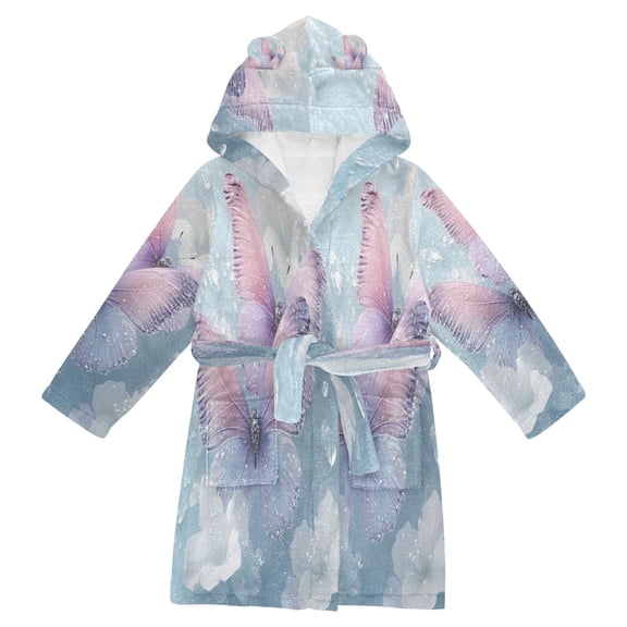 DIXRUYEE Bathrobes Belt Hooded Lavender Dew Butterfly Creative Pattern