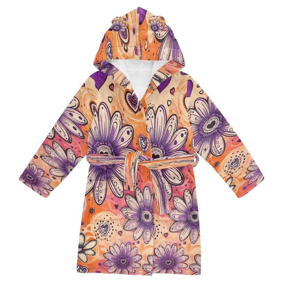 DIXRUYEE Bathrobes Belt Hooded Love Blooms Creative Pattern
