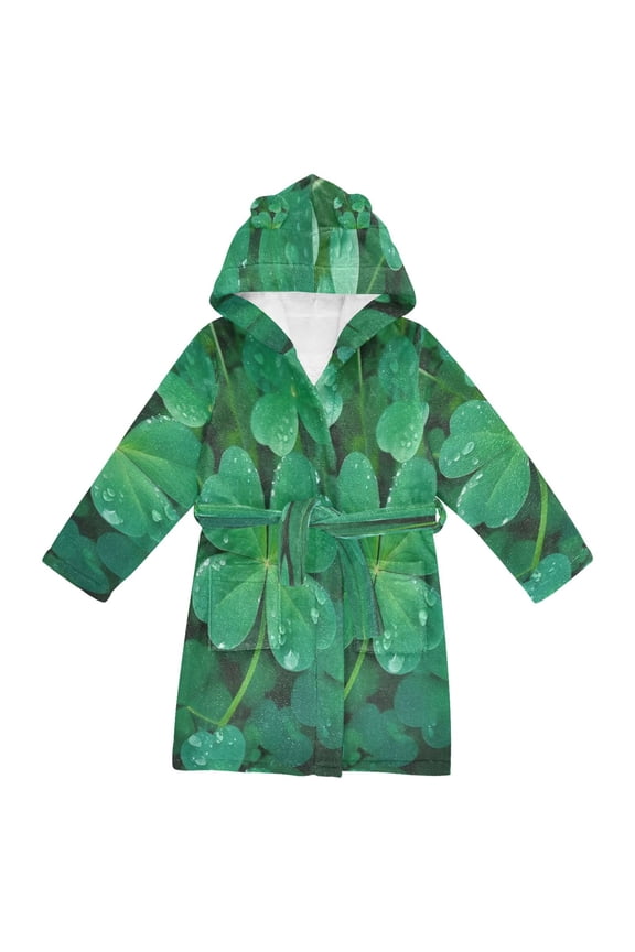 Bathrobes Belt Hooded Lucky Clover Creative Pattern