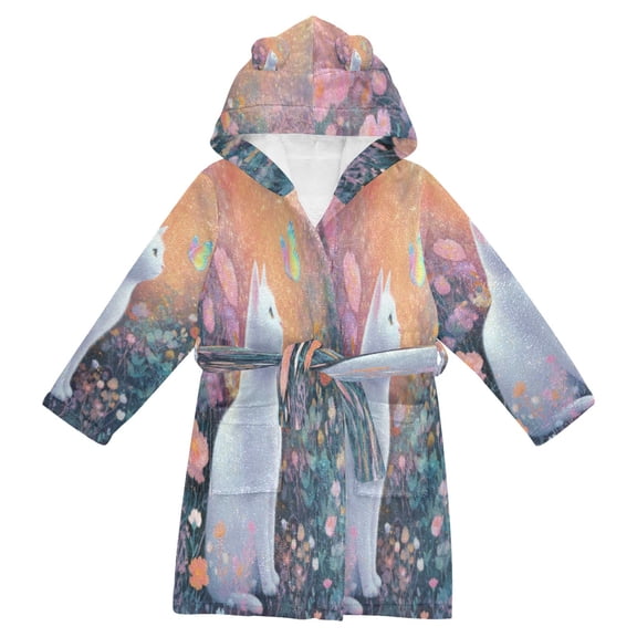 DIXRUYEE Bathrobes Belt Hooded Meadow White Cat Creative Pattern