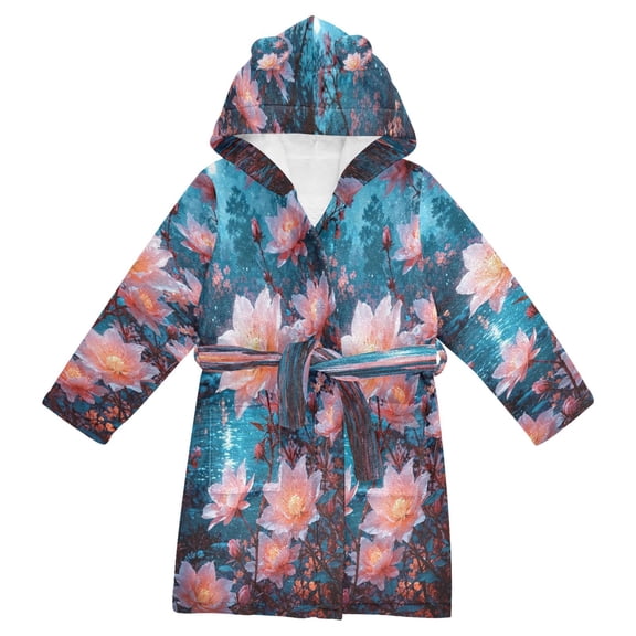 DIXRUYEE Bathrobes Belt Hooded Moonlit Blossom Creative Pattern
