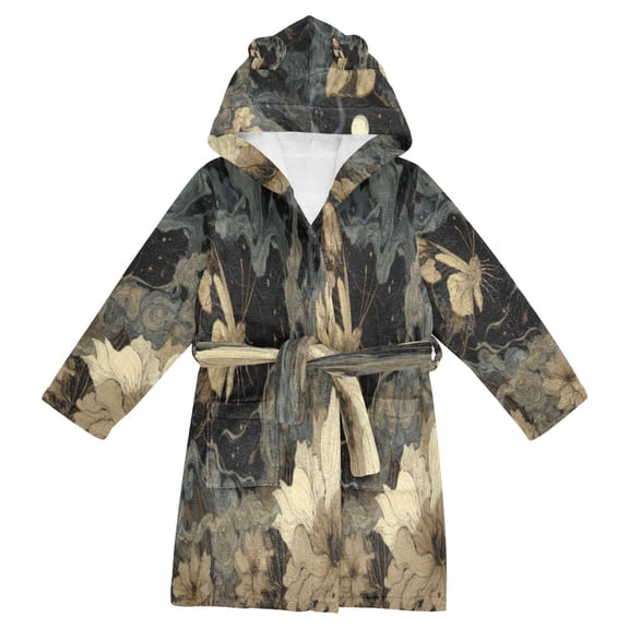 DIXRUYEE Bathrobes Belt Hooded Nocturnal Bloom Creative Pattern