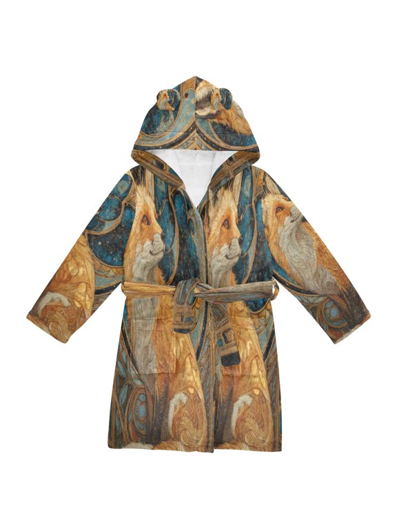 Bathrobes Belt Hooded Ornate Fox Tapestry Creative Pattern