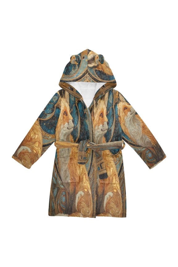 Bathrobes Belt Hooded Ornate Fox Tapestry Creative Pattern