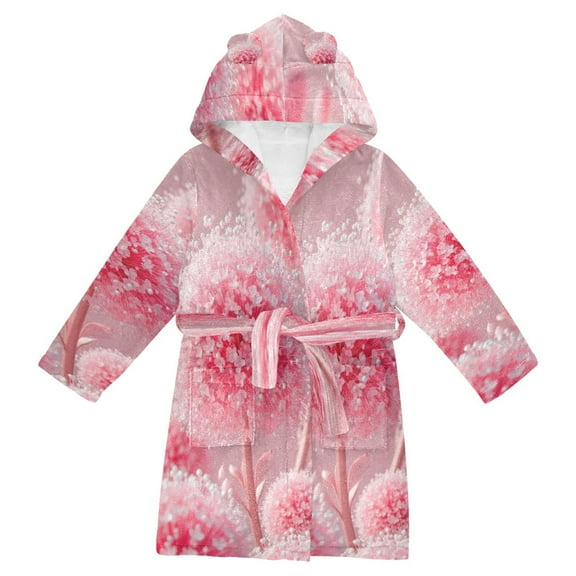 DIXRUYEE Bathrobes Belt Hooded Pink Bloom Creative Pattern