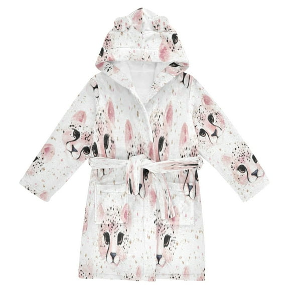 DIXRUYEE Bathrobes Belt Hooded Pink Leopard Patchwork Creative Pattern