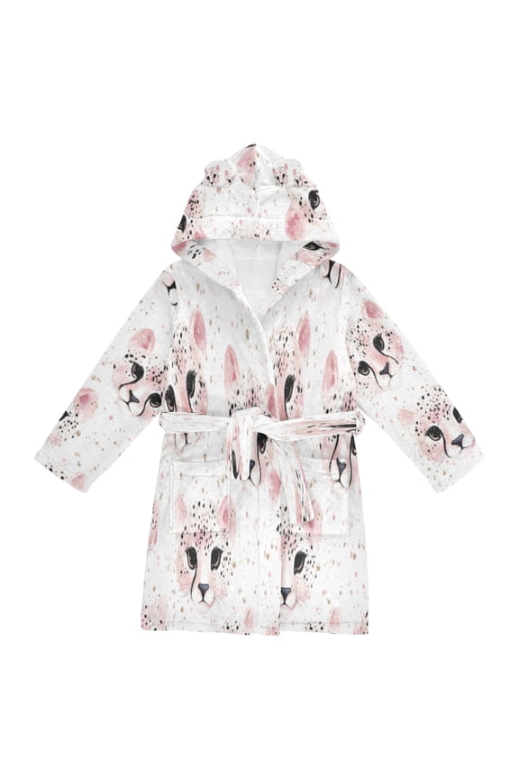 Bathrobes Belt Hooded Pink Leopard Patchwork Creative Pattern