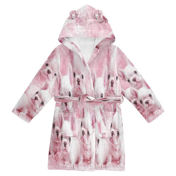 DIXRUYEE Bathrobes Belt Hooded Pink Puppy Paradise Creative Pattern
