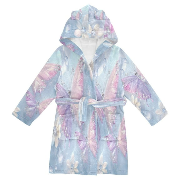 DIXRUYEE Bathrobes Belt Hooded Pink Serenity Butterfly Creative Pattern