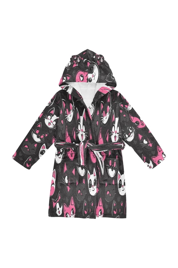 Bathrobes Belt Hooded Playful Cat Pattern Creative Pattern