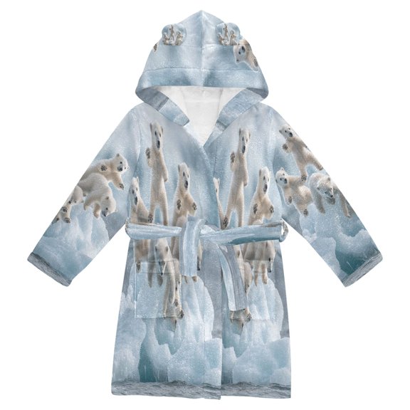 DIXRUYEE Bathrobes Belt Hooded Playtime with Polar Bears Creative Pattern