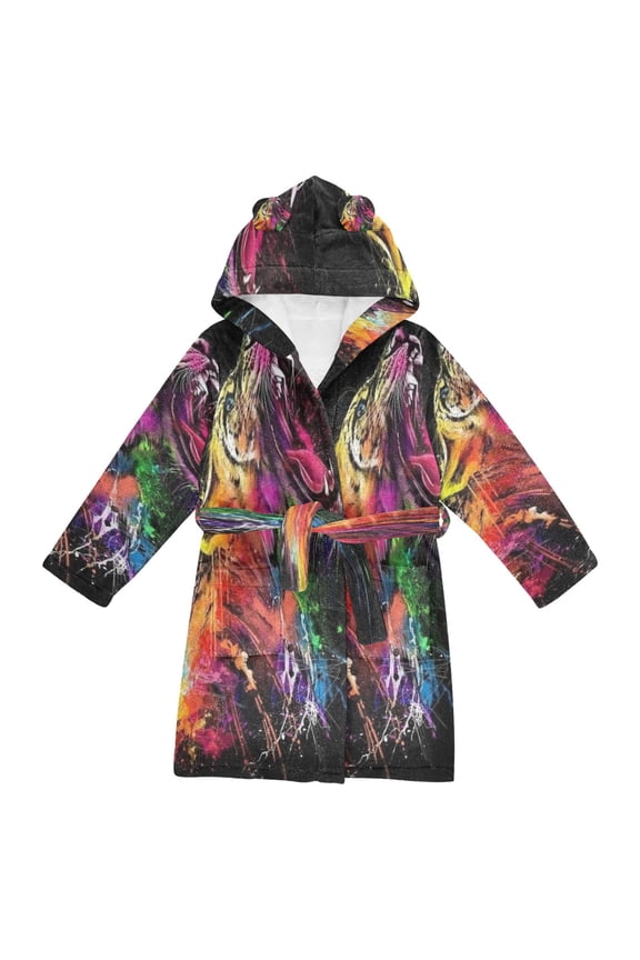Bathrobes Belt Hooded Rainbow Roar Creative Pattern