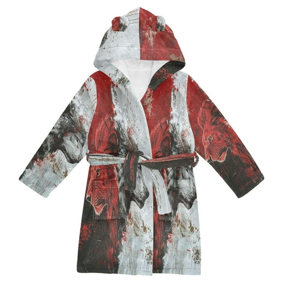 DIXRUYEE Bathrobes Belt Hooded Red and White Tiger Fusion Creative Pattern