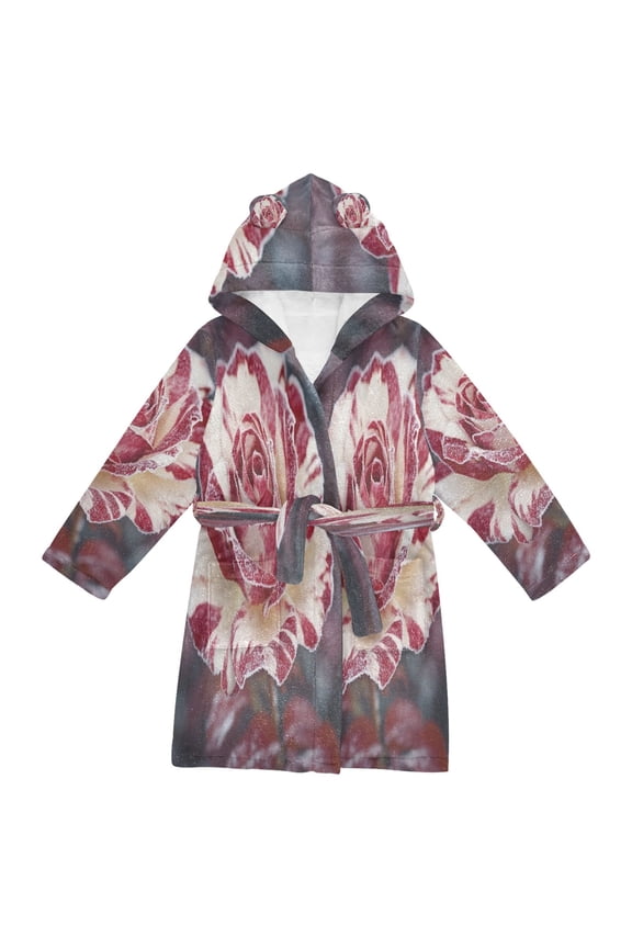 Bathrobes Belt Hooded Velvety Rose with Frost Creative Pattern
