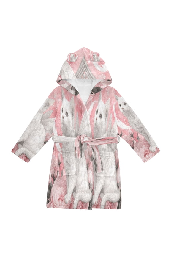 Bathrobes Belt Hooded Rosy Winged Cat Creative Pattern