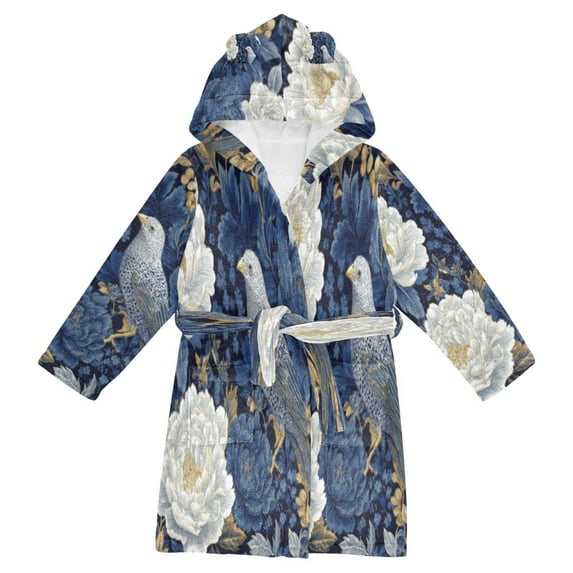 DIXRUYEE Bathrobes Belt Hooded Indigo Finch Creative Pattern