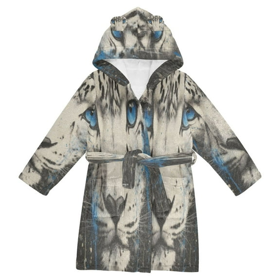 DIXRUYEE Bathrobes Belt Hooded Snow Leopard Gaze Creative Pattern