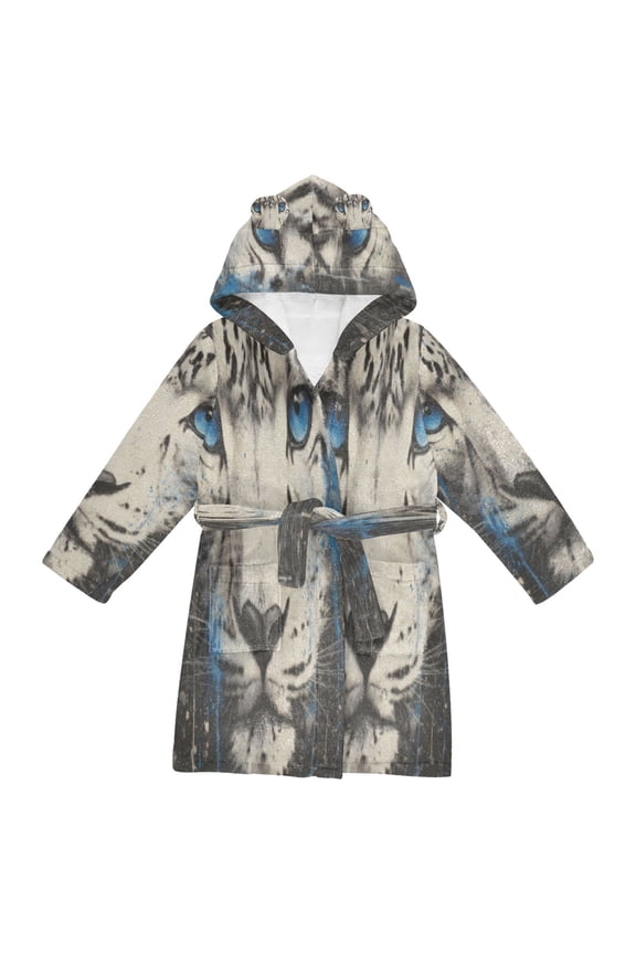 Bathrobes Belt Hooded Snow Leopard Gaze Creative Pattern
