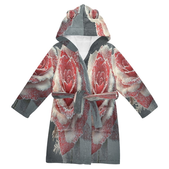 DIXRUYEE Bathrobes Belt Hooded Snow-kissed Rose Creative Pattern