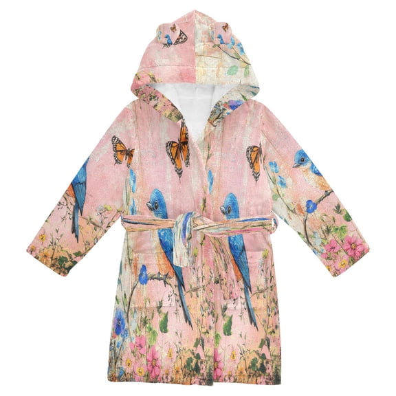 DIXRUYEE Bathrobes Belt Hooded Springtime Symphony Of Blue and Pink Creative Pattern