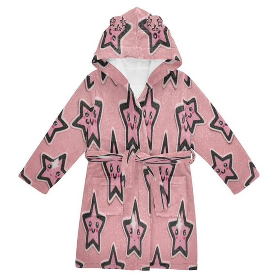 DIXRUYEE Bathrobes Belt Hooded Starry Pink Smiles Creative Pattern