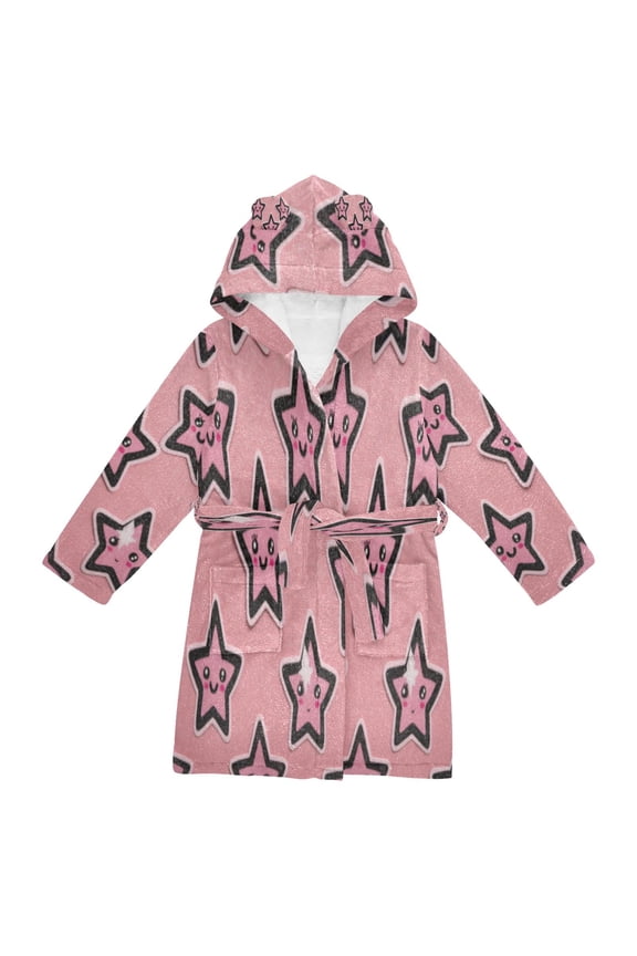 Bathrobes Belt Hooded Starry Pink Smiles Creative Pattern