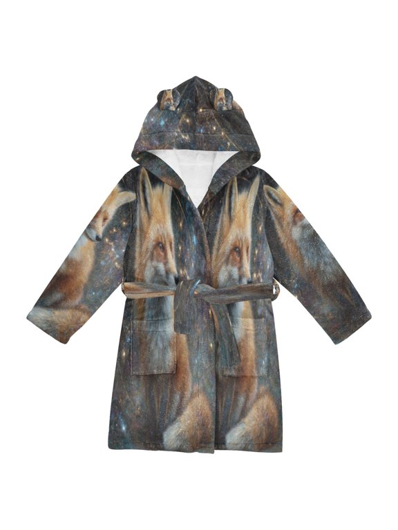 Bathrobes Belt Hooded Stellar Fox Gaze Creative Pattern