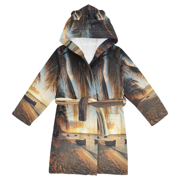 DIXRUYEE Bathrobes Belt Hooded Sunset on The Beach Creative Pattern