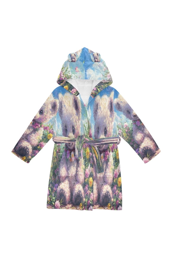 Bathrobes Belt Hooded Sweet Bear in A Floral Paradise Creative Pattern
