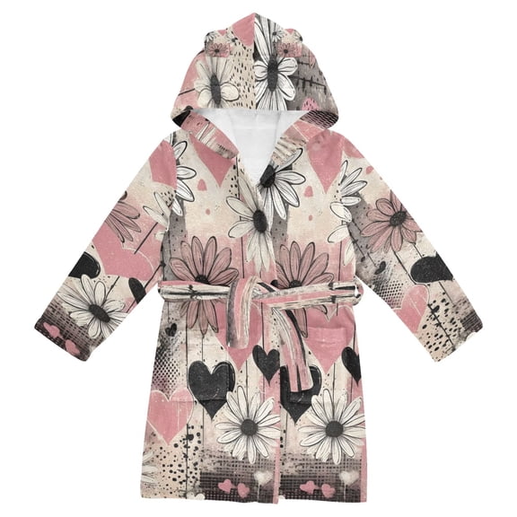 DIXRUYEE Bathrobes Belt Hooded Sweetheart Blooms Creative Pattern