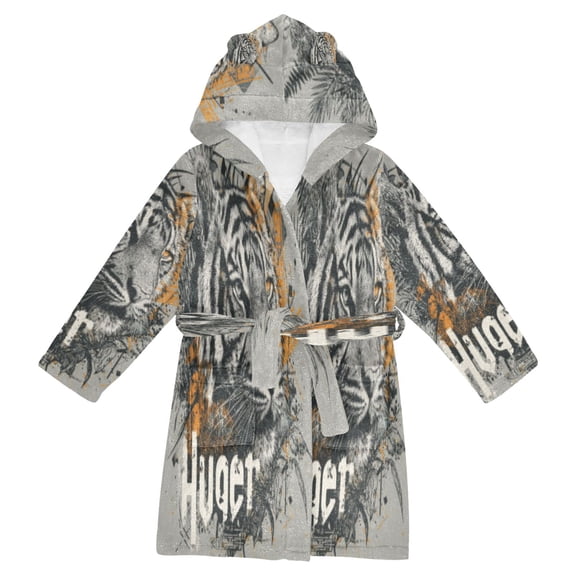DIXRUYEE Bathrobes Belt Hooded Tigers & Tiles Creative Pattern