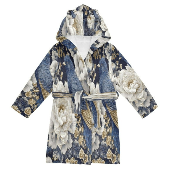DIXRUYEE Bathrobes Belt Hooded Velvet Bloom Creative Pattern