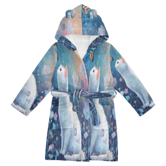 DIXRUYEE Bathrobes Belt Hooded Whimsy Cat & Butterfly Creative Pattern