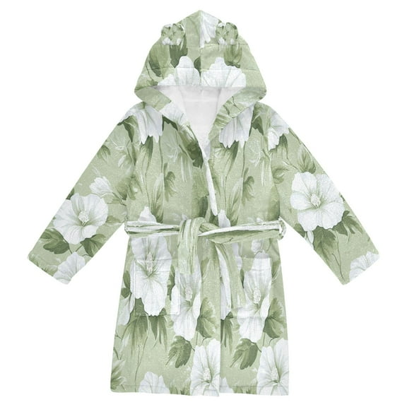 DIXRUYEE Bathrobes Belt Hooded White Jasmine Serenity Creative Pattern