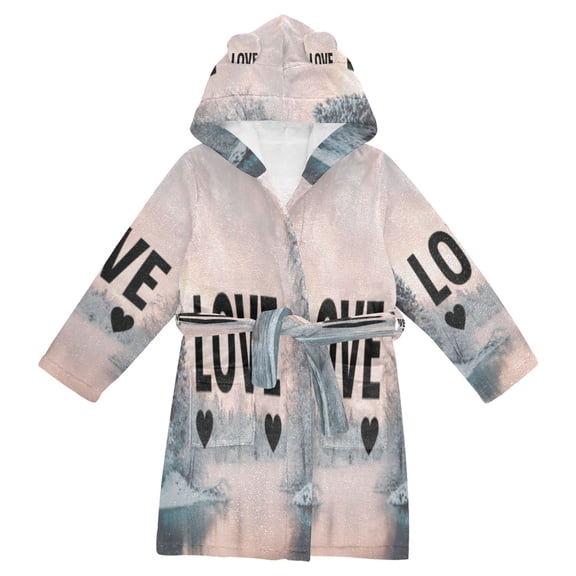 DIXRUYEE Bathrobes Belt Hooded Winter Love Scene Creative Pattern