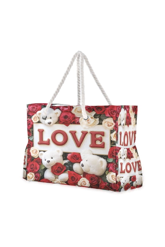 Beach Cooler Travel Tote Bags Beach Bag Fashion Bear Hugs and Rose Printed