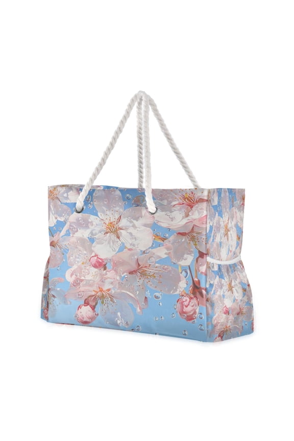 Beach Cooler Travel Tote Bags Beach Bag Fashion Cherry Blossoms Rain Printed