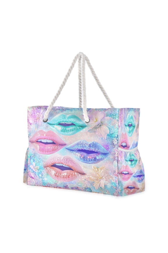 Beach Cooler Travel Tote Bags Beach Bag Fashion Colorful Kisses Printed