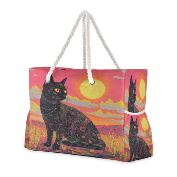 DIXRUYEE Beach Cooler Travel Tote Bags Beach Bag Fashion Enchanted Sunlit Cat Printed