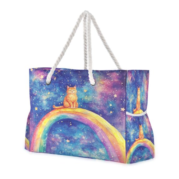 DIXRUYEE Beach Cooler Travel Tote Bags Beach Bag Fashion Joyful Ginger Cat in Space Printed