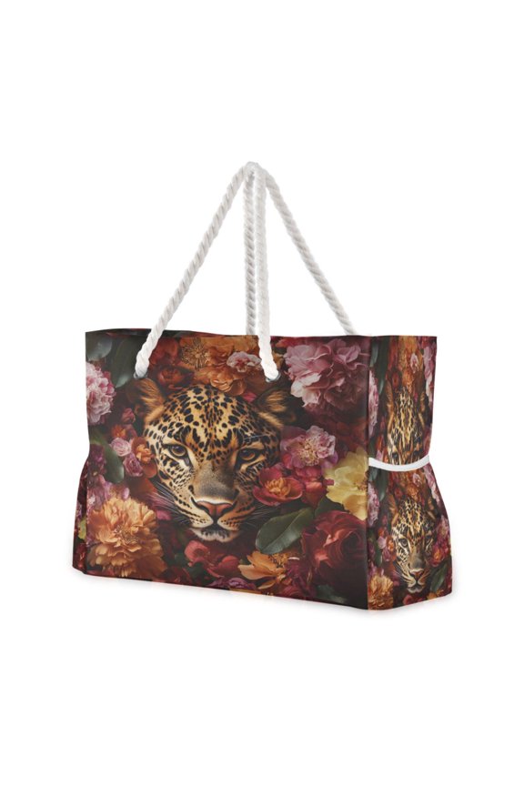Beach Cooler Travel Tote Bags Beach Bag Fashion Leopard in Bloom Printed