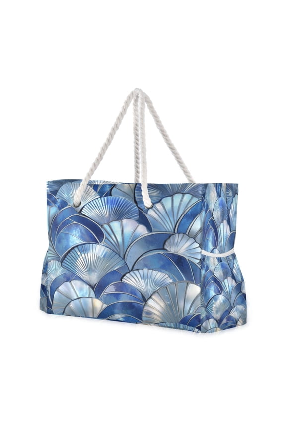 Beach Cooler Travel Tote Bags Beach Bag Fashion Ocean Wave Shells in Blue Printed